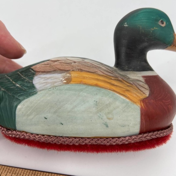 VINTAGE Ceramic Mallard Duck Decoy Figurine Bird Lint Brush 5.5 Inch - Picture 9 of 10